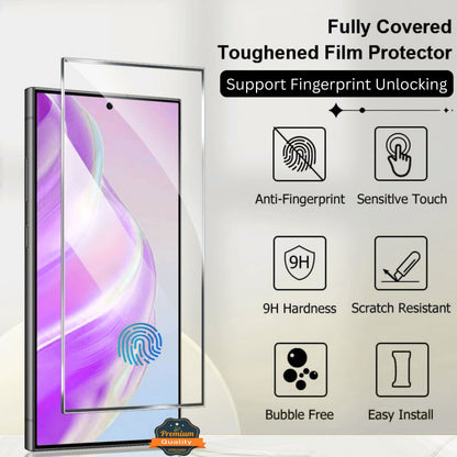 For Samsung Galaxy S21 Ultra Tempered Glass Screen Protector with Fingerprint Unlocking 3D Curved Edge Full Glue & Full Coverage Protector Black