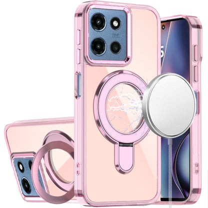 Phone Case for Motorola Moto G 5G 2026 / 2025 Chrome Magnetic Ring Stand Rotational Shockproof Hybrid Kickstand Metal Finish Rugged Drop Protection Armor Cover Light Pink