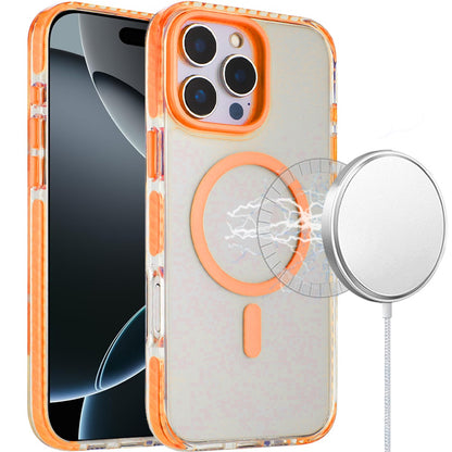 For iPhone 16 Pro Max (6.9") Transparent Hybrid with Color-Matched Magnetic Circle, Rubber TPU Frame Hard PC Shockproof Protector Cosmic Orange