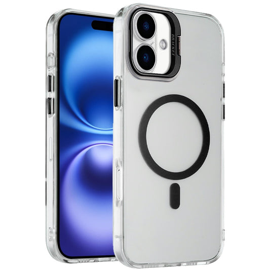 For Apple iPhone 17 (6.3") Magnetic Back MagSafe Compatible Transparent Hybrid Drop Protection with Metallic Camera Stand Case Cover
