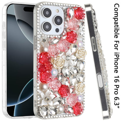 Rose Flower Full Diamond Bling Rhinestone Glitter Luxury Stylish Sparkle Protective Designer Hybrid