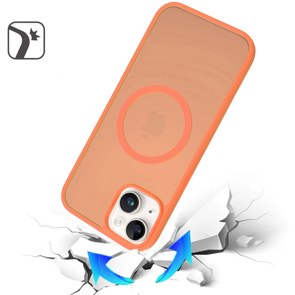 For iPhone 14/13 (6.1") MagSafe Compatible Case Hybrid Soft TPU Bumper Hard Translucent Matte Back Slim Shockproof Case Cover Cosmic Orange