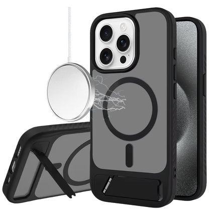 Phone Case for iPhone 15 Pro Matte Magnetic Metal Kickstand Shockproof Grip Anti Slip Durable Protective Heavy Duty Hybrid Cover
