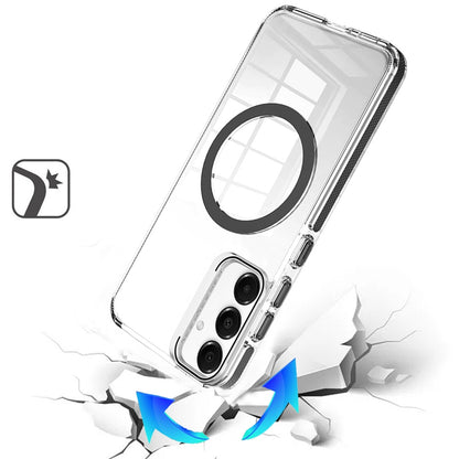For Samsung Galaxy A16 5G Built-in Camera Kick-Stand, Compatible with MagSafe, Transparent Colorful Edged Tough Hybrid TPU Case Cover Clear Black