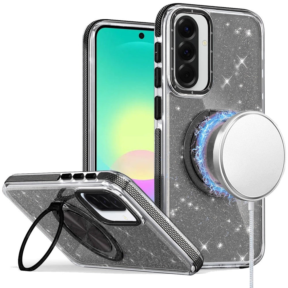 Phone Case for Samsung Galaxy A27 Magnetic Hybrid 360 Rotating Ring Kickstand Tough Hard PC Soft TPU Glitz Shimmer Glitter Shock Absorbing Cover