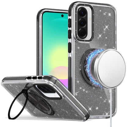 Phone Case for Samsung Galaxy A27 Magnetic Hybrid 360 Rotating Ring Kickstand Tough Hard PC Soft TPU Glitz Shimmer Glitter Shock Absorbing Cover