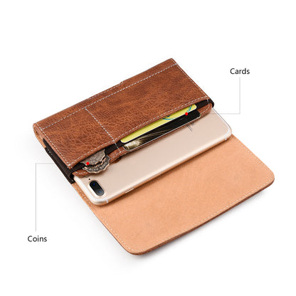 For Apple iPhone 16 (6.1") Universal Horizontal Cell Phone Leather Pouch Holster Carrying Case with Credit Card Slots & Belt Clip Loop Cover [Brown]