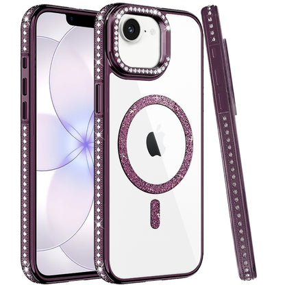 Phone Case for Apple iPhone 16E, Apple iPhone 17E Luxury Diamond Bling Edged Magnetic Glitter Shockproof Hybrid with Camera Kickstand Durable Grip Cover