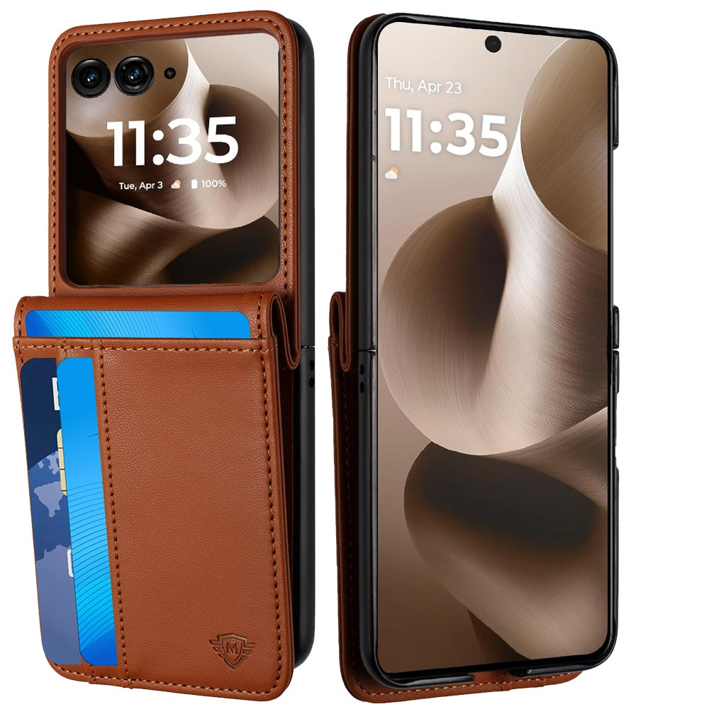For Samsung Galaxy Z Flip 7 FE Wallet Case PU Leather Back Storage with Card ID Slot, Pocket Holder, Hybrid Protective Case Cover Brown