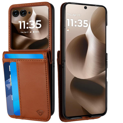 For Samsung Galaxy Z Flip 7 FE Wallet Case PU Leather Back Storage with Card ID Slot, Pocket Holder, Hybrid Protective Case Cover Brown