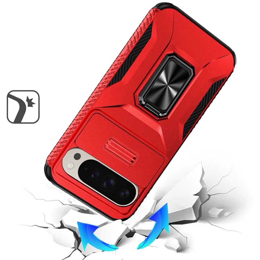 For Google Pixel 10 Pro XL Case, Camera Cover with Magnetic Rotation Ring Stand, Military Grade Hybrid Hard TPU Shockproof Case Cover