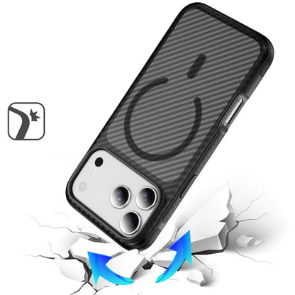 For Apple iPhone 17 Pro (6.3") Thick Carbon Design Magnetic Hybrid Drop Protection with Metallic Buttons & MagSafe Compatible Case Cover