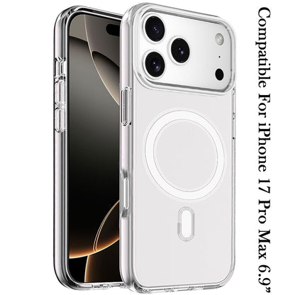 For Apple iPhone 17 Pro Max MagSafe Compatible Transparent Hybrid Case with Magnetic Circle, Shock Absorption TPU Rubber Case Cover Clear