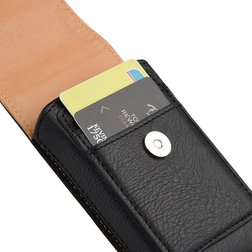 For Apple iPhone 16 Pro (6.3") Universal Vertical Leather Case Holster with Card Slot, Rotation Belt Clip & Magnetic Closure Carrying Phone Pouch [Black]