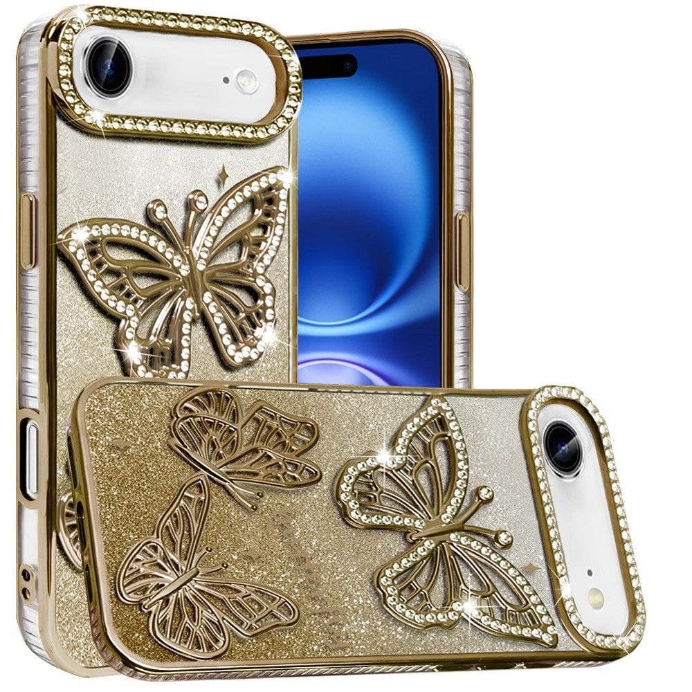 For Apple iPhone 17 Air (6.6") Luxury Butterfly Sparkle Glitter Diamond Crystal Rhinestone Shimmer Bling Plating Thick TPU Hard PC Case Cover
