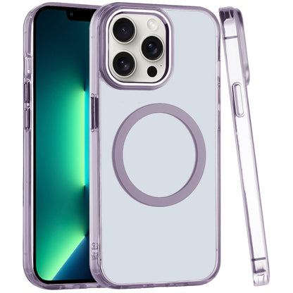 For Apple iPhone 13 Pro Max Transparent Back Hybrid Case - Magnetic Circle, Color Frame, Metal Buttons, MagSafe Compatible Case Cover