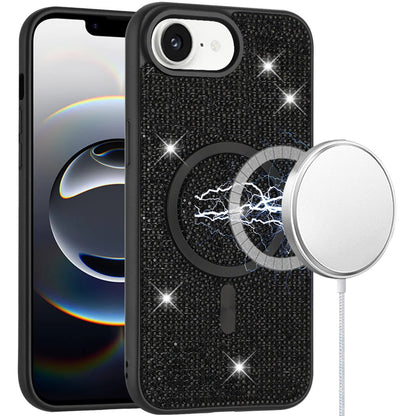 For Apple iPhone 17E /16E Sparkly Diamond Bling Case Rhinestone Skin Hybrid with Magnetic Circle, MagSafe Compatible Case Cover Black