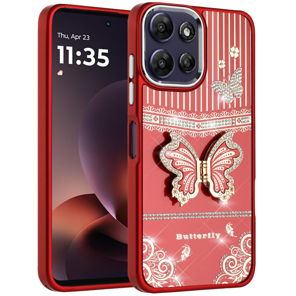 Phone Case for Motorola Moto G Power 5G 2026 /2025 Glitter Bling Butterfly Stand Metallic Edge Hybrid Shockproof Grip Durable Camera Protection Stylish Design Cover