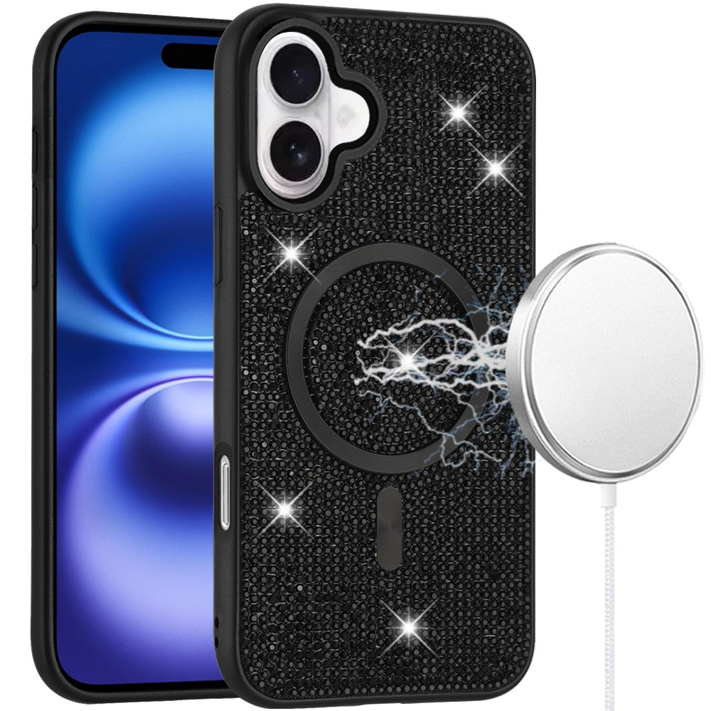 For Apple iPhone 17 (6.3") Sparkly Diamond Bling Case Rhinestone Skin Hybrid with Magnetic Circle, MagSafe Compatible Case Cover