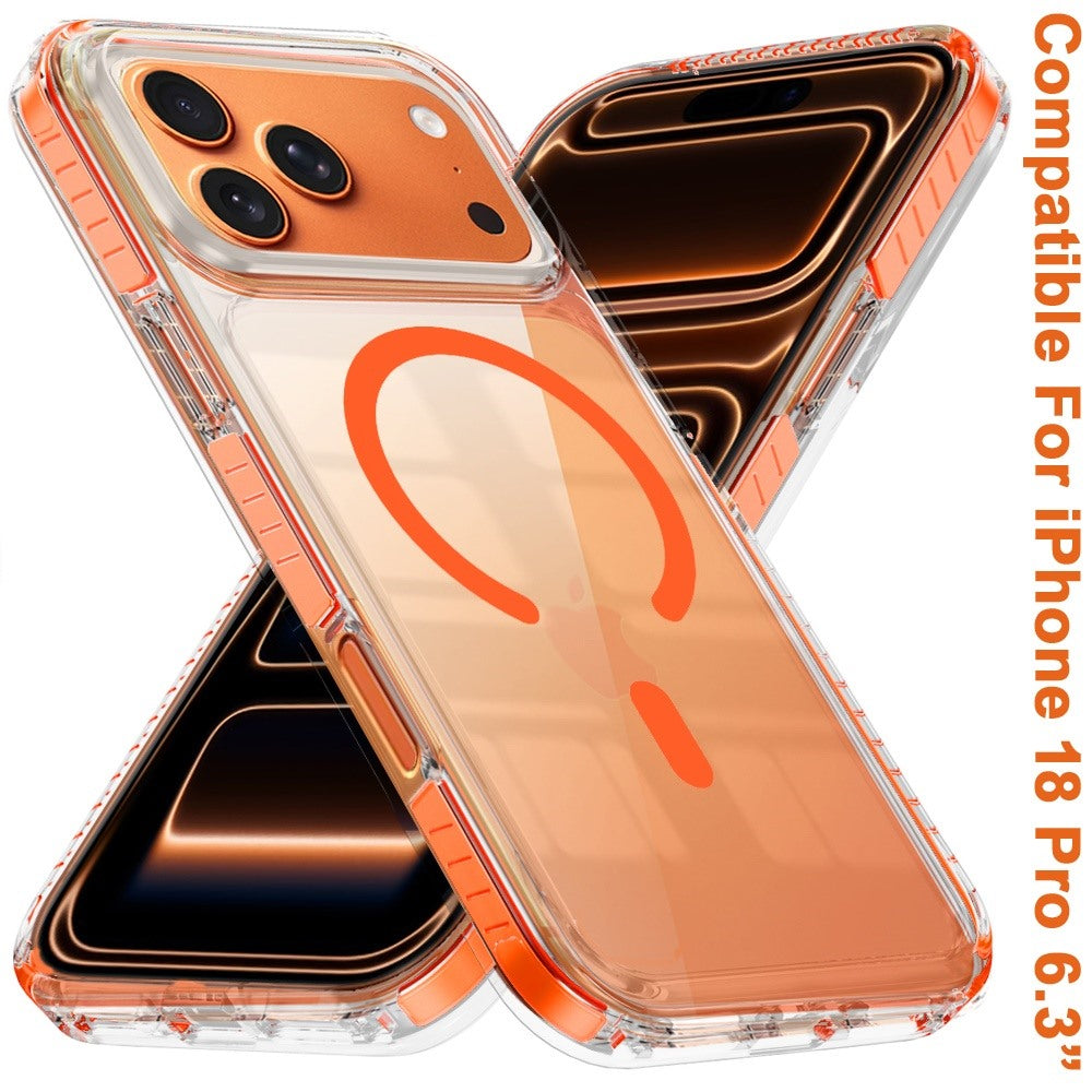 Phone Case for Apple iPhone 18 Pro Transparent Magnetic Shockproof Colored Edge Hybrid Case Slim Durable Grip Clear Protective Soft TPU Cover