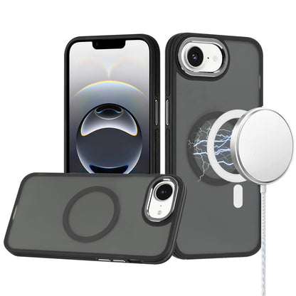 For Apple iPhone 17E /16E Frosted Translucent Back Hybrid Case with Magnetic Circle; MagSafe Compatible, Military Grade Shockproof, Slim Design Case Cover Black