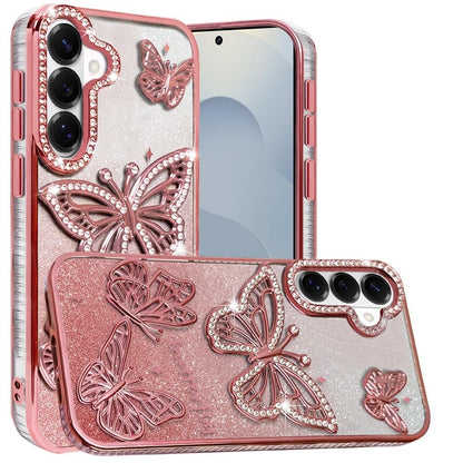 For Samsung Galaxy S26 Luxury Butterfly Sparkle Glitter Diamond Crystal Rhinestone Shimmer Bling Plating Thick TPU Hard PC Case Cover