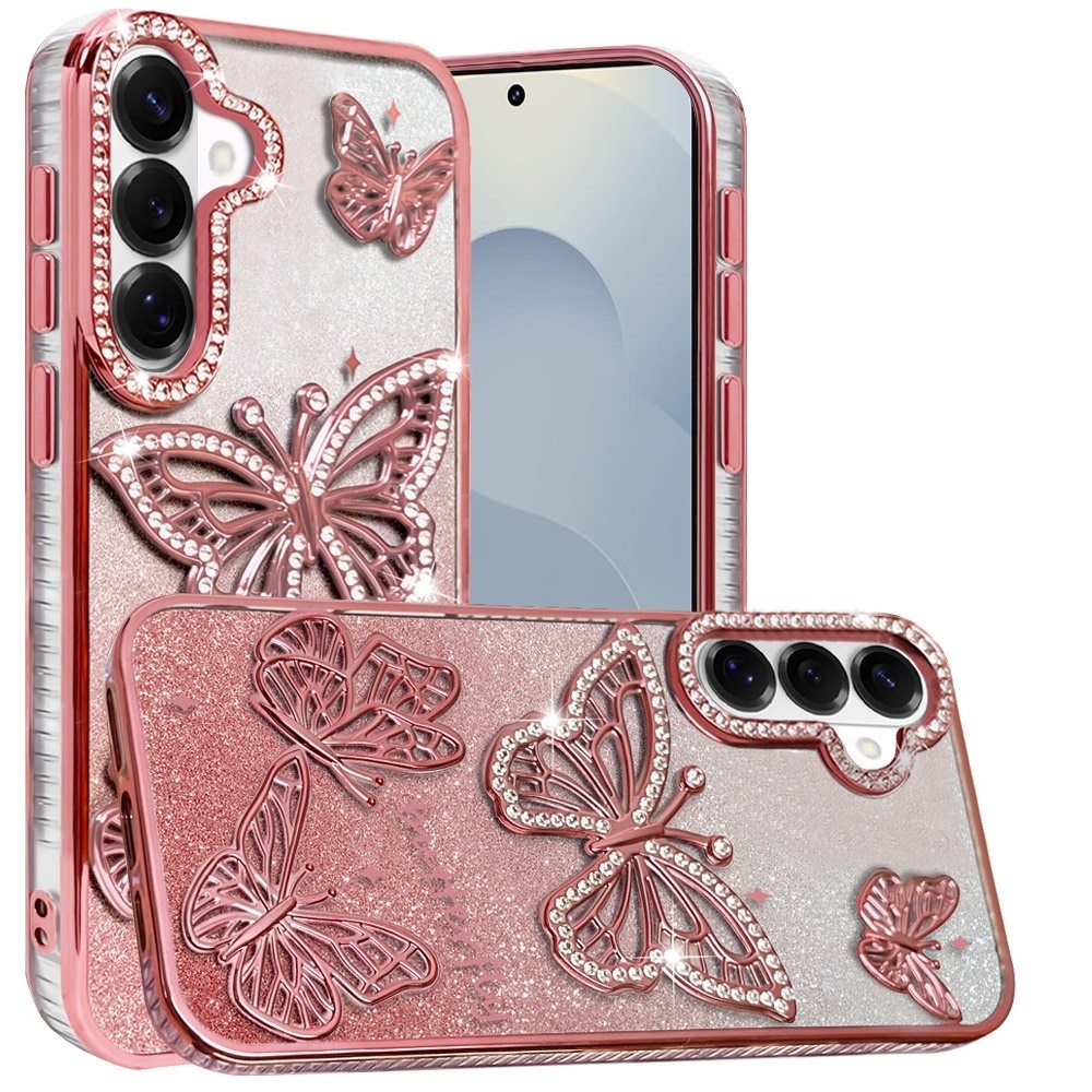 For Samsung Galaxy S26+ / S26 Plus Luxury Butterfly Sparkle Glitter Diamond Crystal Rhinestone Shimmer Bling Plating Thick TPU Hard PC Case Cover
