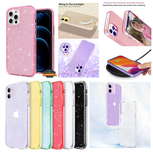 For Apple iPhone 15 Pro (6.1") Glitter Sparkle Bling Shiny Slim Hybrid Shockproof Rubber Silicone Soft TPU Gel Protective  Phone Case Cover