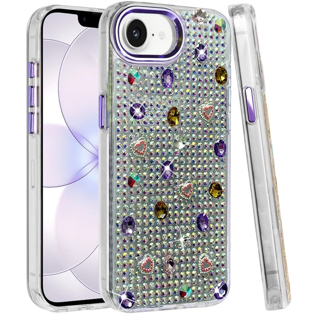 Phone Case for Apple iPhone 17E /16E /SE4 Chrome Fashion Hybrid Bling Diamond Heart Rhinestone Decorative Stones Sparkling Embellished Design Cover