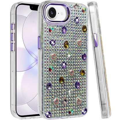 Phone Case for Apple iPhone 17E /16E /SE4 Chrome Fashion Hybrid Bling Diamond Heart Rhinestone Decorative Stones Sparkling Embellished Design Cover