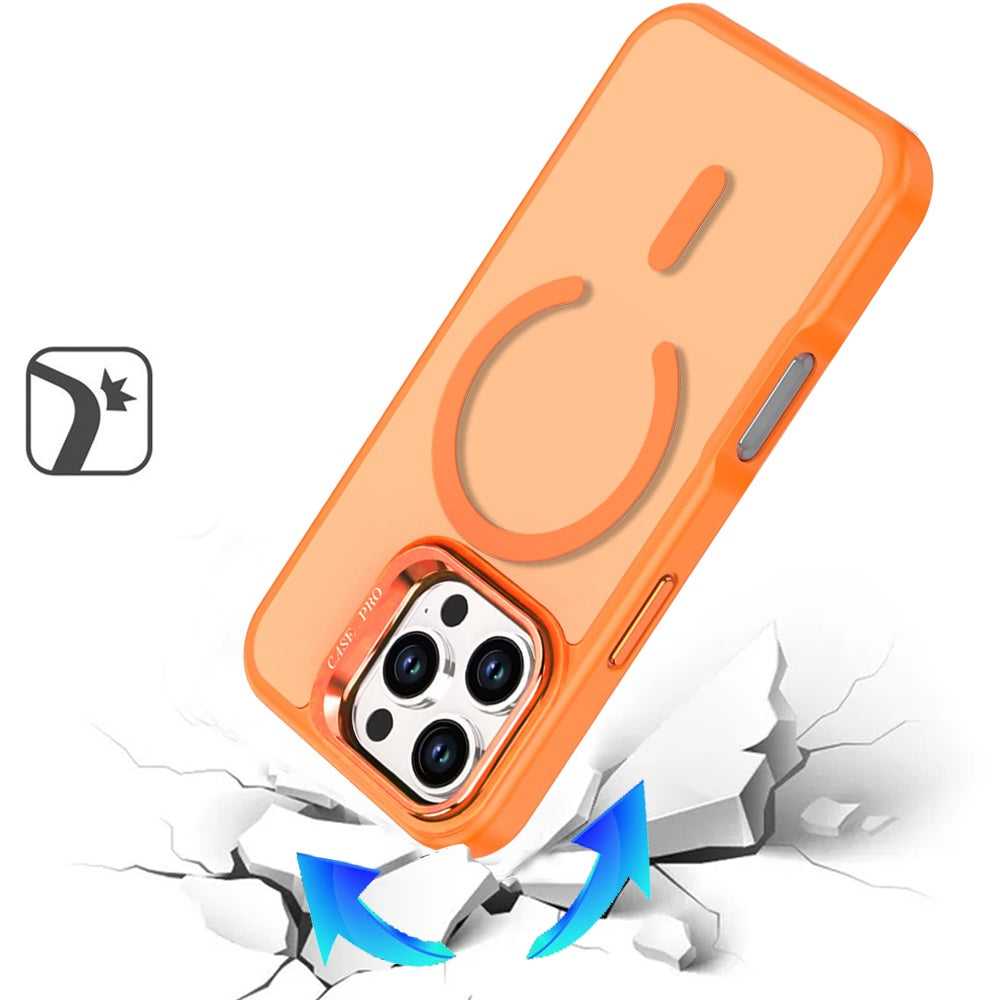 For iPhone 16 Pro Max (6.9") MagSafe Compatible Matte Metallic Stand TPU Hybrid Drop Protection Camera Kickstand Protector Cosmic Orange