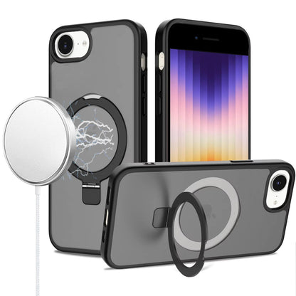 Phone Case for Apple iPhone SE 3 (2022) SE/8/7 Magnetic Ring Stand Full Rotation Matte Shockproof Grip Anti Slip Durable Camera Protection Hybrid Cover Black