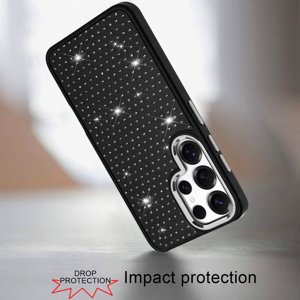 For Samsung Galaxy S26 Ultra Bling Diamond Metallic, Full Sparkle Chrome Edged Hybrid Protective Shockproof Case Cover