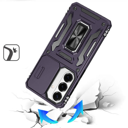 Phone Case for Samsung Galaxy S26 FE /Fan Edition Tough Metal Ring Shockproof Sliding Camera Window Hybrid Armor Rugged Anti Slip Heavy Duty Grip Cover