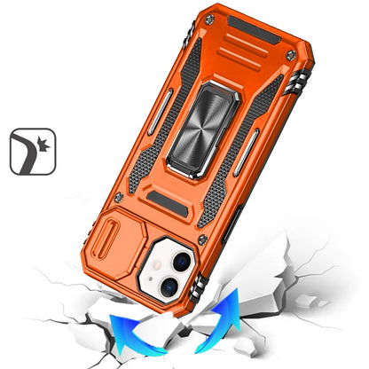 For Apple iPhone 11 Tough Hybrid Case with Movable Camera Window & Metal Ring Stand Shockproof Case Cover Cosmic Orange