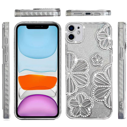 Phone Case for Apple iPhone 11 Shimmer Glitter Floral Thick TPU Shockproof Durable Grip Camera Protection Anti-Scratch Stylish Design Cover Silver