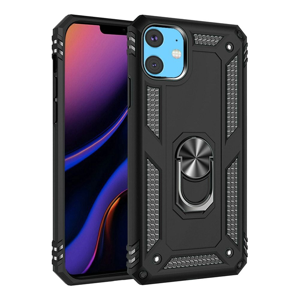 For Apple iPhone 12 Pro Max Hybrid Shockproof Durable 360 Degree Rotatable Ring Stand Holder Kickstand Fit Magnetic Car Mount Case Cover Black