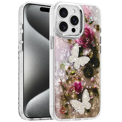 For Apple iPhone 13 Pro Max Epoxy Glitter Flowers Bling 3D Butterfly Fashion TPU Hybrid with Shockproof Protection Case Cover