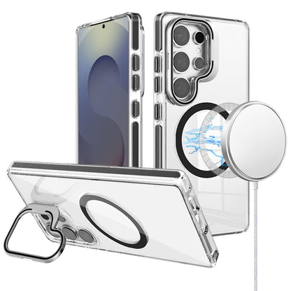 Phone Case for Samsung Galaxy S26 Ultra Magnetic Circle Transparent Tough Hybrid Camera Stand Guard Stand Shockproof Color Edge Rugged Grip Cover Black