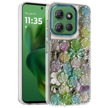 For Motorola Moto G Power 5G 2026 /2025 3D Diamond Floral Roses Flower Bling Stone Hybrid, Sparkly Rhinestone Gemstone Back Shockproof Case Cover