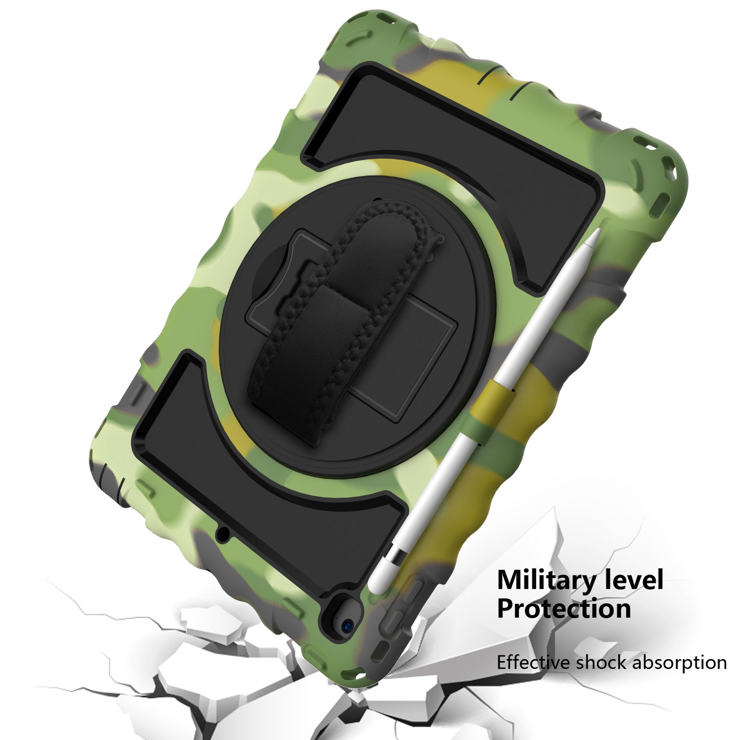 Tablet Case for Apple New iPad (9.7 inch), iPad 6th/5th Gen 2018 2017 360 Rotating Back Hybrid Heavy Duty Kickstand Hand Strap Shoulder Strap Full Body Drop Protection Cover Camouflage
