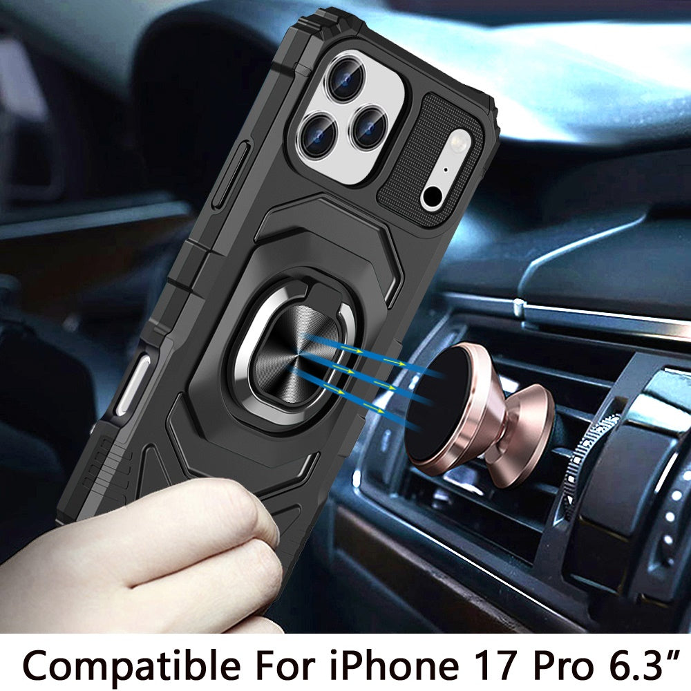 For Apple iPhone 17 Pro (6.3") Hybrid Dual Layer with 360° Rotate Magnetic Ring Stand Holder Kickstand TPU Rugged PC Shockproof Case Cover
