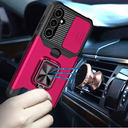 For Samsung Galaxy S26 Wallet Case with Ring Stand & Slide Camera Cover Back Credit Card Slot Holder, Military Grade Case Cover