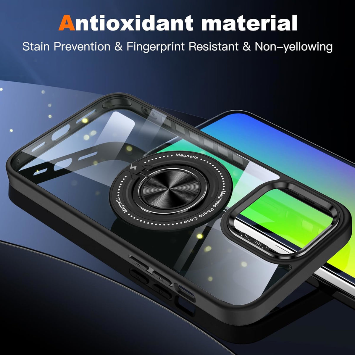 For Samsung Galaxy S25 /S24 Clear Transparent Back Hybrid with Rotating Ring Stand, MagSafe Compatible Shockproof Slim TPU PC Case Cover
