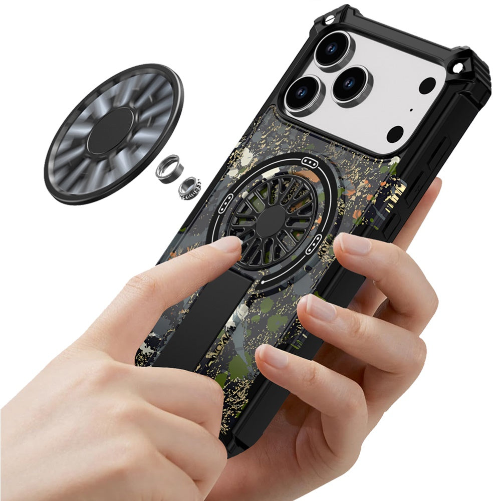 For Apple iPhone 17 Pro Max Magnetic Invisible Kickstand Holder with CD Texture Design, Shockproof Hybrid Military Grade Heavy Duty Case Cover