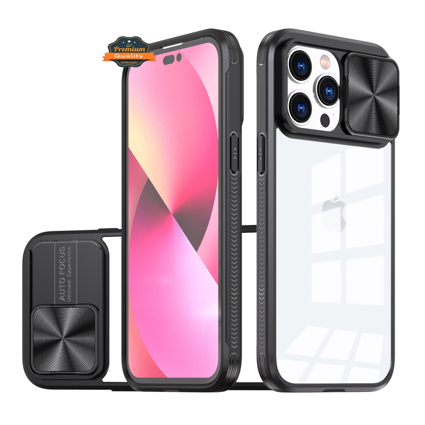 For Apple iPhone 16 Pro (6.3") Slide Camera Cover Lens protector Anti-Scratch Shockproof Clear Back and Color Frame Bumper Case Cover