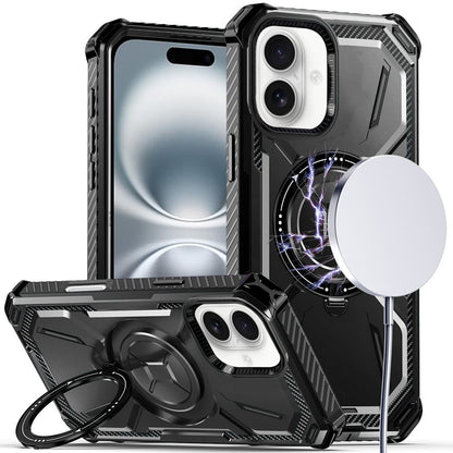 For Apple iPhone 16 Plus Shockproof Hybrid Magnetic Ring Case - 360° Rotatable Stand with MagSafe Compatibility Case Cover