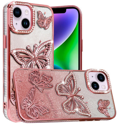 For Apple iPhone 17E /16E Luxury Butterfly Sparkle Glitter Diamond Crystal Rhinestone Shimmer Bling Plating Thick TPU Hard PC Case Cover