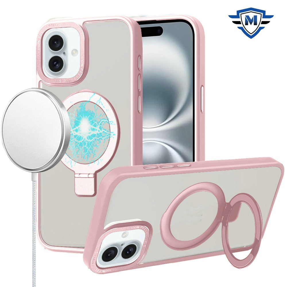 For Apple iPhone 16 Plus (6.7") Premium Magnetic Metal Matte Built-in Compatible with MagSafe Stand Hybrid Shock TPU Case Cover