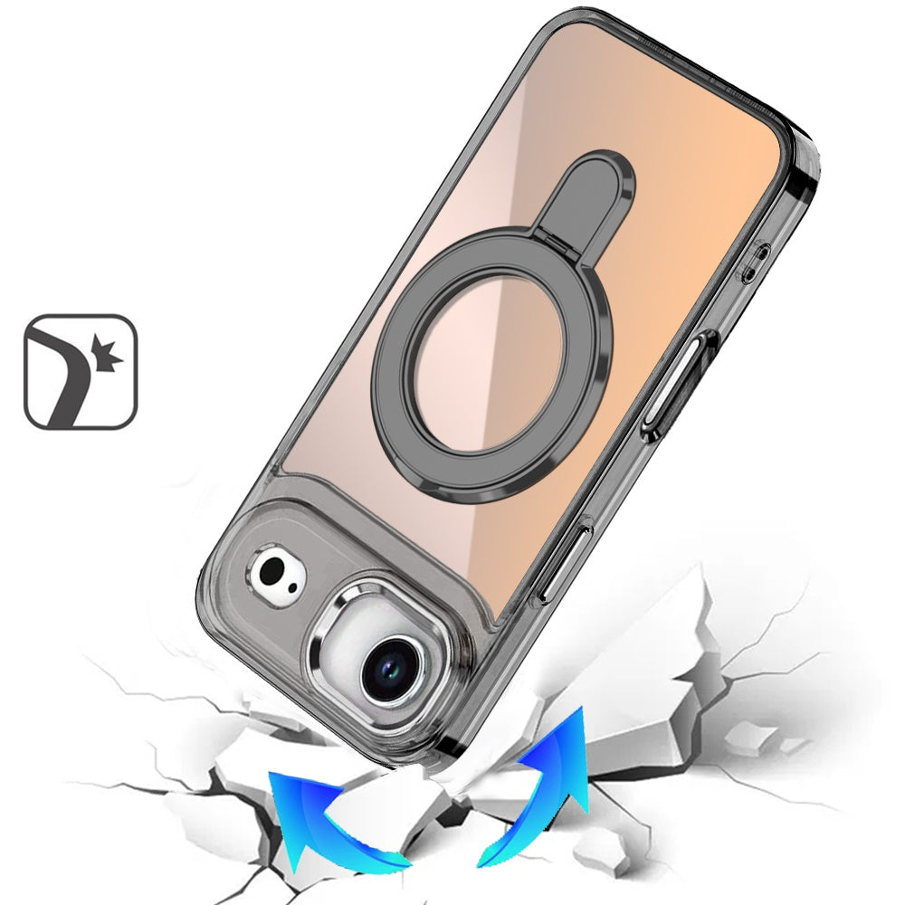 For Apple iPhone 17 AIR Chrome Hybrid with Rotating Magnetic Circle Ring Stand, Slim Shockproof Hybrid Case Cover
